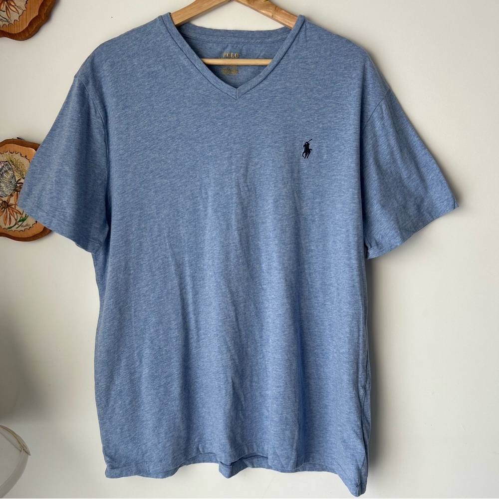 Polo by Ralph Lauren Men's Light Blue V-Neck Tee